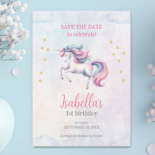 Födelsedagsfesten Unicorn Cute Magic Watercolor Spara Datumet