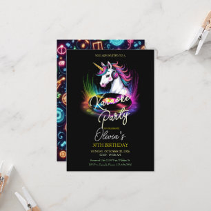 Födelsedagsfesten Unicorn och Vinyl Karaoke Inbjudningar