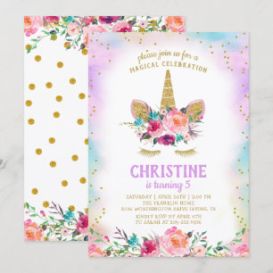 Födelsedagsfesten Unicorn Rosa Guld BeSnygg Blommi Inbjudningar