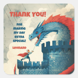 Födelsedagsfesten utan blommor Knight och Dragon Fyrkantigt Klistermärke