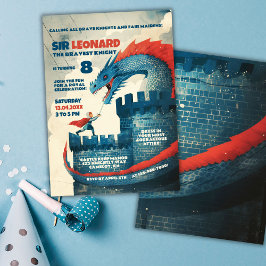 Födelsedagsfesten utan blommor Knight och Dragon Inbjudningar