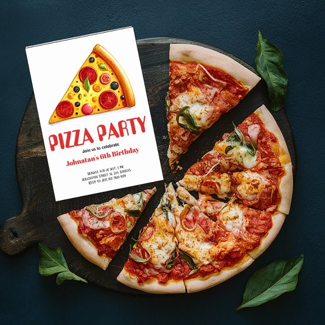 Födelsedagsfesten Vattfärg Pizza Segce Party Inbjudningar (Skapare uppladdad)