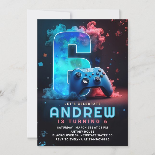 Födelsedagsfesten Videospel 6e Inbjudningar (Framsida)