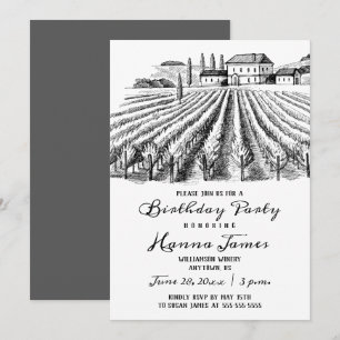 Födelsedagsfesten Vineyard Winery Rustic Sketch Inbjudningar