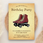 Födelsedagsfesten vintage Roller Skates Inbjudningar<br><div class="desc">Inbjudan dina gäster med vintagen födelsedagsfest inbjudan med vackra rullskridskor och elegant mot bakgrund av vintagen. Lägg bara till din händelseinformation i den här mallen som är enkel att använda för att göra den till en inbjudan av typen en.</div>
