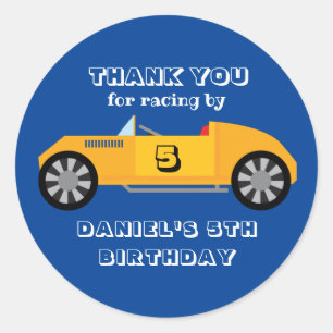 Födelsedagsfesten vintage Tävla Car för barn Boys Runt Klistermärke