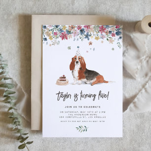 Födelsedagsfesten vintage vattenfärgsBasset Hound Inbjudningar