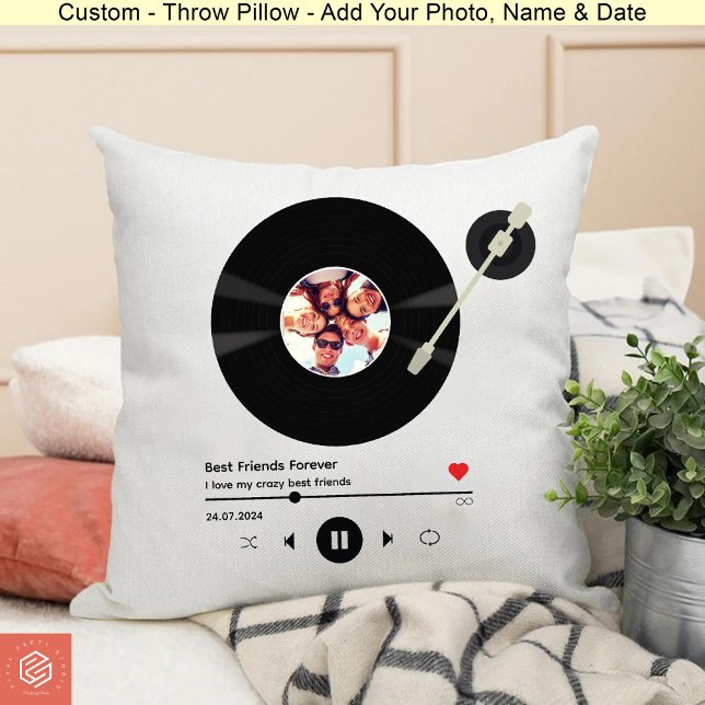Födelsedagsfesten Vinyl Record Photo Best Friends Kudde (Vinyl Record Photo Best Friends Birthday Party Throw Pillow)