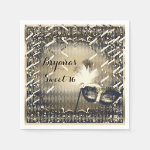 Födelsedagsfesten Vita Guld & Bronze Masqueramask Pappersservett