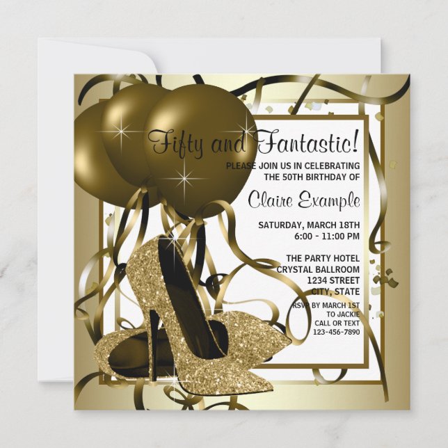 Födelsedagsfesten Vita Guld-högljudda skor för kvi Inbjudningar (Framsida)