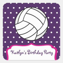 Födelsedagsfesten Volleyball - Lila W Rosa Fyrkantigt Klistermärke