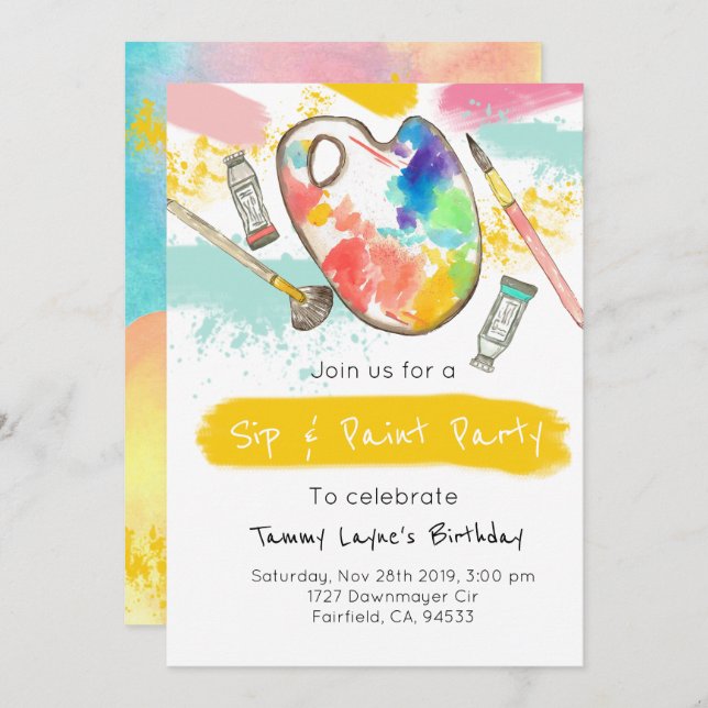 födelsedagsfesten vuxen för sida och färg, inbjuda inbjudningar (Fram/baksida)