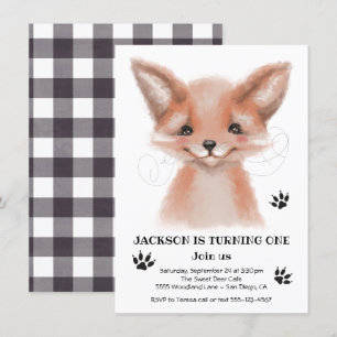 Födelsedagsfesten Watercolor Baby Fox Inbjudningar