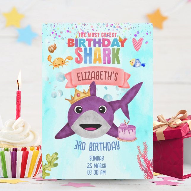 Födelsedagsfesten Watercolor Cutest Birthday Shark Inbjudningar (Skapare uppladdad)