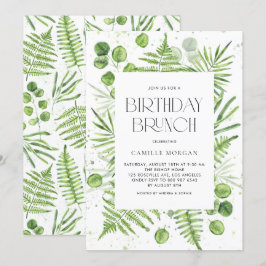 Födelsedagsfesten Watercolor Ferns & Eucalyptus Ra Inbjudningar