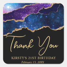Födelsedagsfesten Watercolor Galaxy Glitter Agate Fyrkantigt Klistermärke