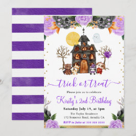 Födelsedagsfesten Watercolor Halloween Animals Inbjudningar