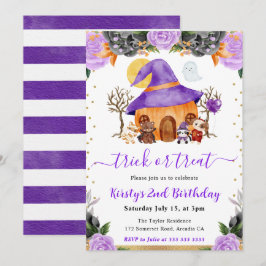 Födelsedagsfesten Watercolor Halloween Animals Inbjudningar