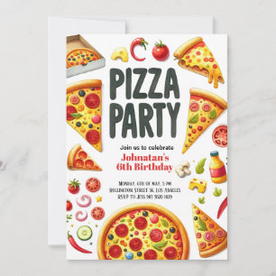 Födelsedagsfesten Watercolor Pizza Party Inbjudningar