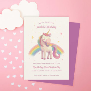 Födelsedagsfesten Watercolor Rainbow Unicorn Inbjudningar