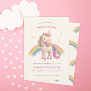Födelsedagsfesten Watercolor Rainbow Unicorn Inbjudningar