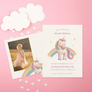 Födelsedagsfesten Watercolor Rainbow Unicorn Vykort