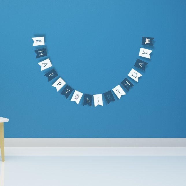 Födelsedagsfesten Winter Arktis Animals Blue Boy Vimplar (Skapare uppladdad)