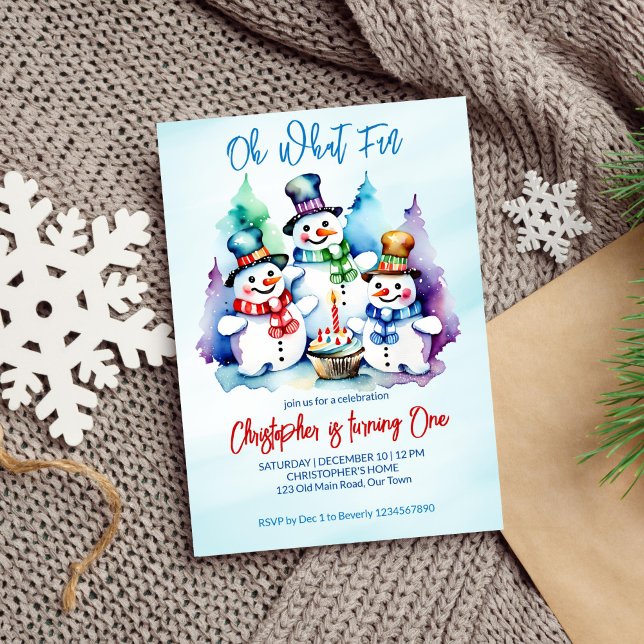 Födelsedagsfesten Winter onederalnd söta snögubbar Inbjudningar (Winter onederland birthday party editable template invitation digital download  cute snowmen cupcake)
