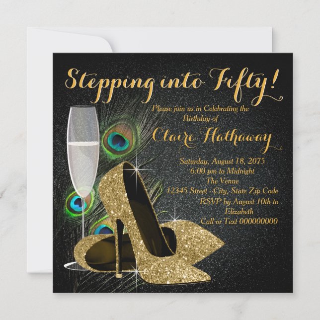 Födelsedagsfesten Womans Guld Peacock Inbjudningar (Framsida)