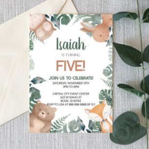 Födelsedagsfesten Woodland Forest Vild Zoo Animals Inbjudningar