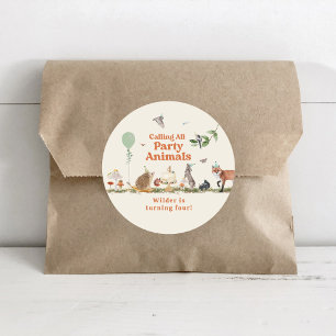 Födelsedagsfesten Woodland Party Animals Neutralt Runt Klistermärke