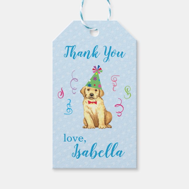 Födelsedagsfestens Gul lab Tack Presentetikett (Framsidan)