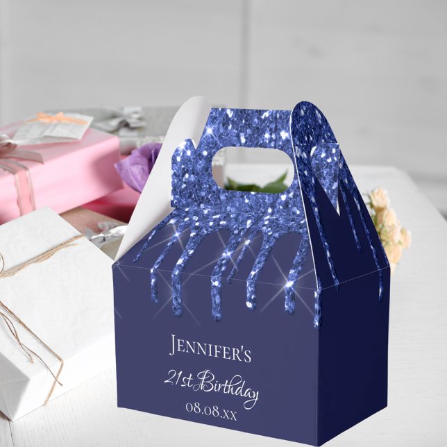 Födelsedagsfestens marinblåvita glitter droppar na presentaskar (Skapare uppladdad)
