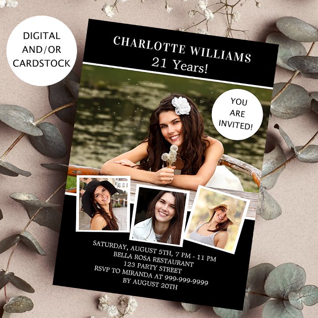 Födelsedagsfestens svartvita fotokollage inbjudningar (Skapare uppladdad)