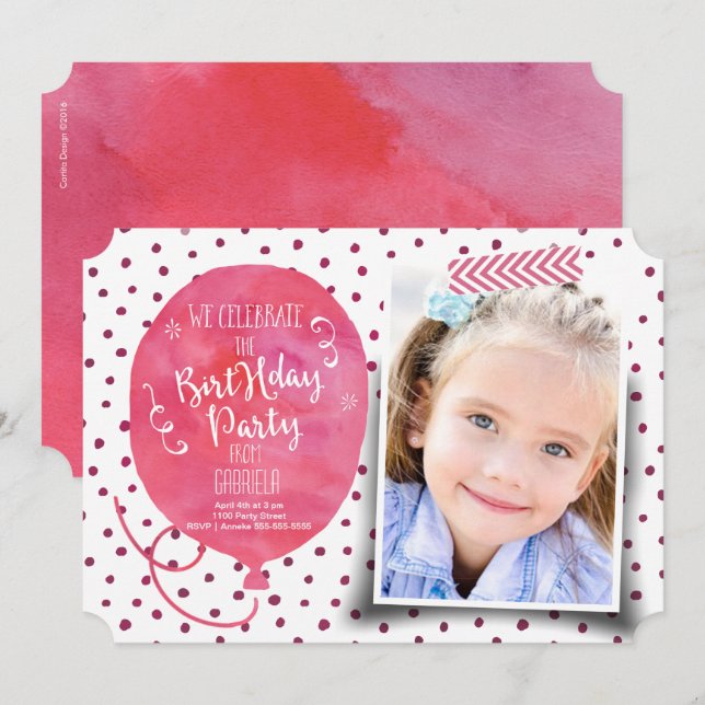 Födelsedagsfestens vattenfärg | Bjud in flicka Inbjudningar (Fram/baksida)