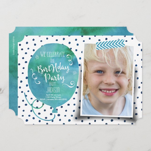 Födelsedagsfestens vattenfärg | Inbjudningspojke Inbjudningar (Fram/baksida)