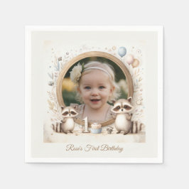 Födelsedagsfester för Raccoon Photo Ram för barn Pappersservett