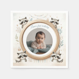 Födelsedagsfester för Raccoon Photo Ram för barn Pappersservett