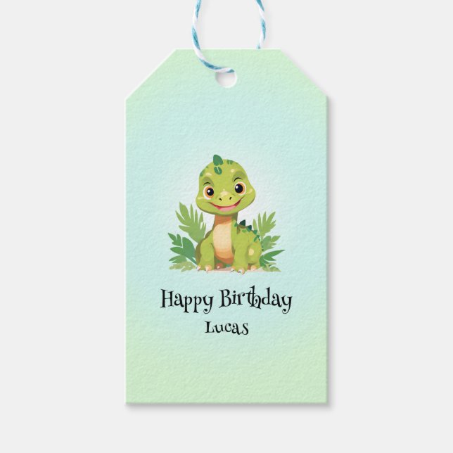 Födelsedagsfesterna pojkar i vilden Dute Dinosaur Presentetikett (Framsidan)