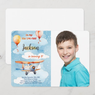 Födelsedagsfestfoto för pojkar med flygplan inbjudningar