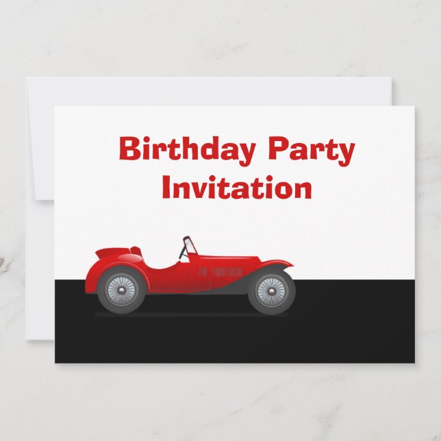 Födelsedagsfestinbjudan med röd vintagebil inbjudningar (Framsida)