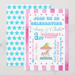 Födelsedagsfestinbjudan till flickor - Karuselltem Inbjudningar