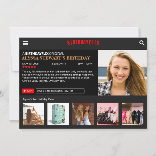 Födelsedagsfestinladan Birthdayflix Inbjudningar (Framsida)