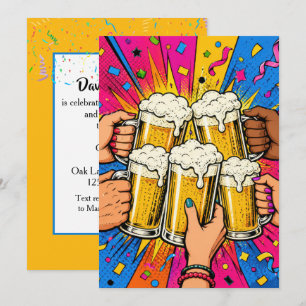Födelsedagsfestölskå toast i Pop Art Inbjudningar