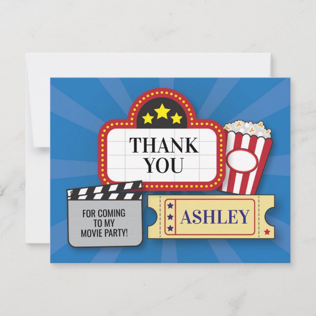 Födelsedagsfesttackfilmen filmar biljettPopcorn Tack Kort (Framsida)