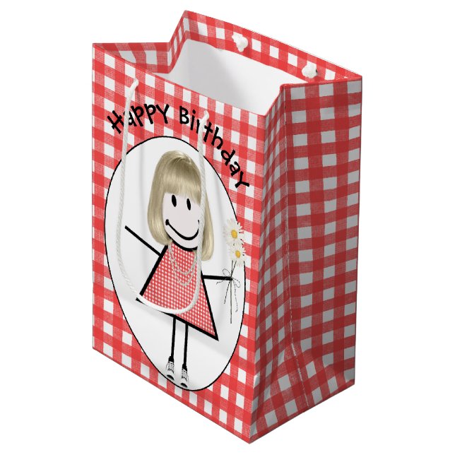 Födelsedagsfigur tjej i sneakers på Gingham  (Framsidan Vinklad)
