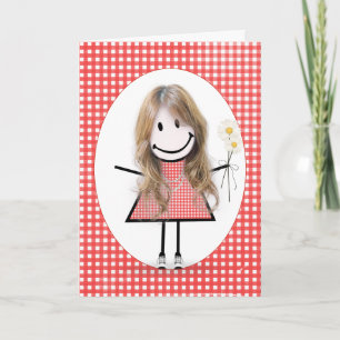 Födelsedagsfigur tjej på röd gingham kort