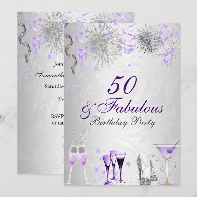 Födelsedagsfirande 50 & Fantastisk Födelse Invitat Inbjudningar (Fram/baksida)
