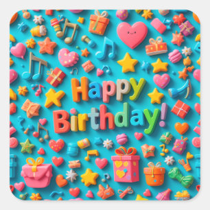 Födelsedagsfirande Festlig Partidekor 🎂🎈 Fyrkantigt Klistermärke