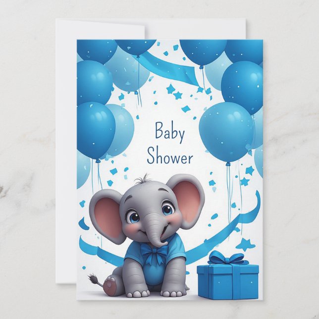 Födelsedagsfirande för baby elefant 🐘 inbjudningar (Framsida)